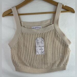 NWT Willow & Wind 2 Piece SET Crochet Cotton Beige Tank Pants set Size Large